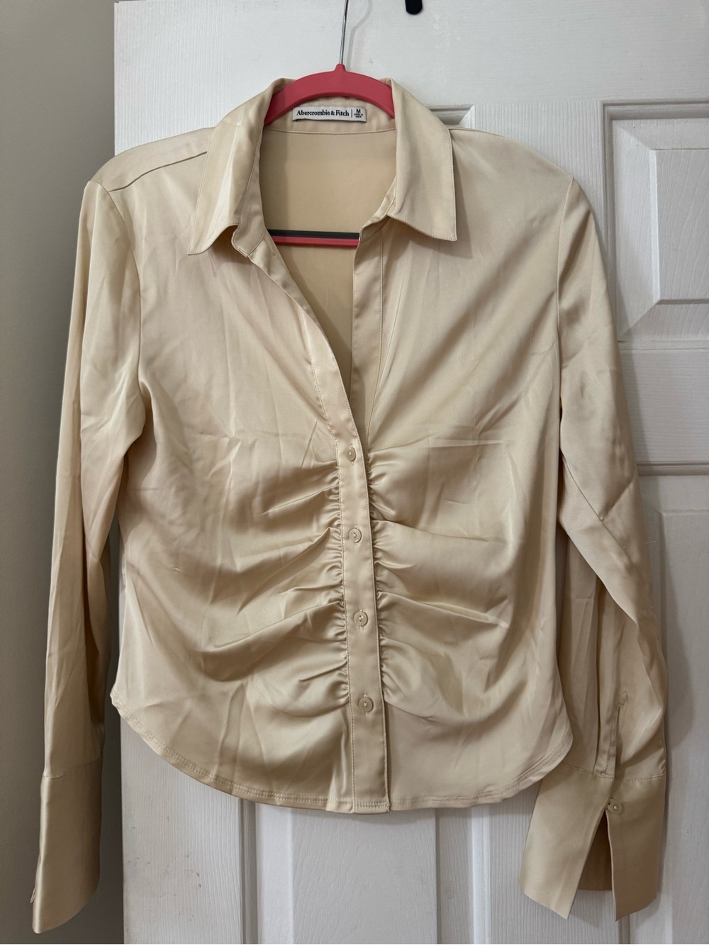 Abercrombie & Fitch Cream Ruched Front Button-Down Shirt